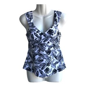 Island Soul swim top women black/White Floral‎ tankini swimsuit   Size Medium.